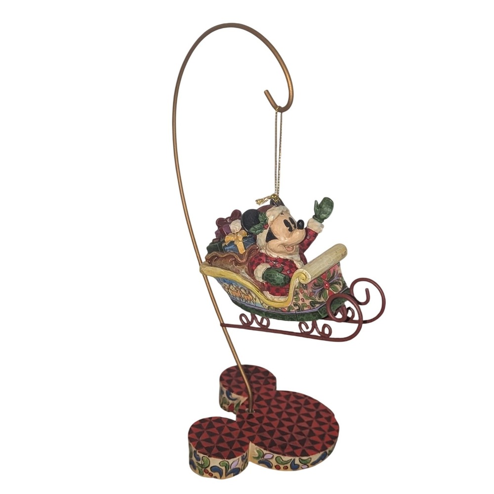 Disney Traditions Jim Shore Santa Mickey Sleigh Ornament‎ with Stand NIN